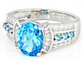 Pre-Owned Blue And White Cubic Zirconia Rhodium Over Sterling Silver Ring 4.42ctw