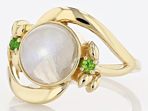 Pre-Owned Rainbow Moonstone 18k Yellow Gold Over Sterling Silver Ring 0.07ctw