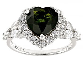 Picture of Pre-Owned Green Chrome Diopside Rhodium Over Sterling Silver Heart Ring 4.10ctw