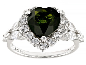 Pre-Owned Green Chrome Diopside Rhodium Over Sterling Silver Heart Ring 4.10ctw