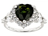 Pre-Owned Green Chrome Diopside Rhodium Over Sterling Silver Heart Ring 4.10ctw