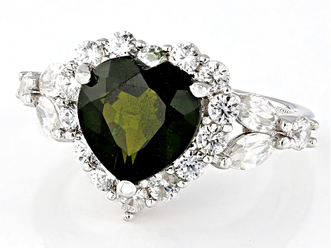 Pre-Owned Green Chrome Diopside Rhodium Over Sterling Silver Heart Ring 4.10ctw