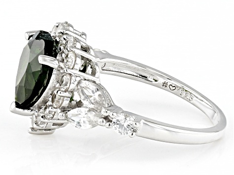 Pre-Owned Green Chrome Diopside Rhodium Over Sterling Silver Heart Ring 4.10ctw