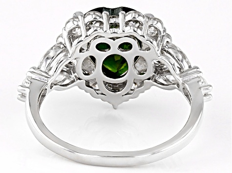 Pre-Owned Green Chrome Diopside Rhodium Over Sterling Silver Heart Ring 4.10ctw