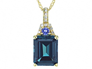Picture of Pre-Owned Blue Lab Created Alexandrite 10k Yellow Gold Pendant with Chain 4.00ct