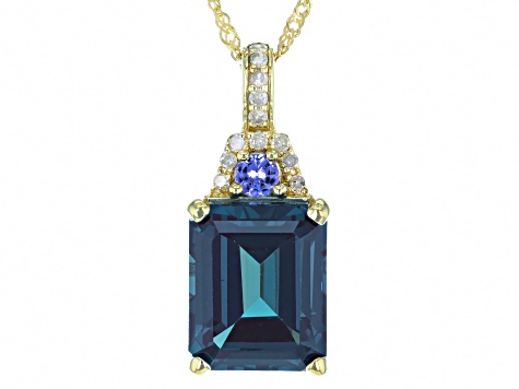 Pre-Owned Blue Lab Created Alexandrite 10k Yellow Gold Pendant with Chain 4.00ct