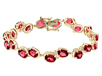 Picture of Pre-Owned Red Peony Color Topaz 10k Yellow Gold Tennis Bracelet 15.59ctw