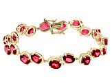 Pre-Owned Red Peony Color Topaz 10k Yellow Gold Tennis Bracelet 15.59ctw