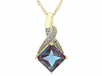 Picture of Pre-Owned Blue Lab Created Alexandrite 10k Yellow Gold Pendant with Chain 1.93ctw