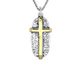 Pre-Owned Two Tone Sterling Silver & 14K Yellow Gold Over Sterling Silver Cross Pendant With Chain