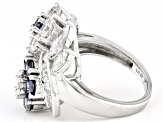 Pre-Owned Blue And White Cubic Zirconia Rhodium Over Sterling Silver Flower Ring 6.00ctw