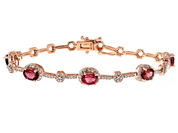 Picture of Pre-Owned Pink Tourmaline and White Diamond 14k Rose Gold Tennis Bracelet 4.75Ctw