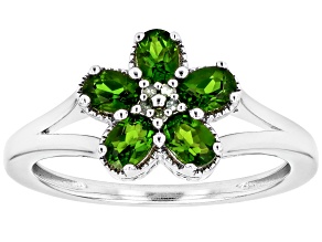 Pre-Owned Chrome Diopside With Green Diamond Rhodium Over Sterling Silver Ring