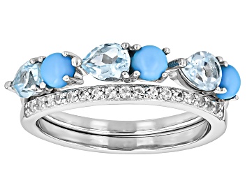 Picture of Pre-Owned Sky Blue Topaz Rhodium Over Silver Ring 1.08ctw