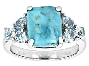 Pre-Owned Blue Turquoise Rhodium Over Silver Ring 0.89ctw