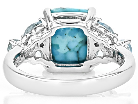 Pre-Owned Blue Turquoise Rhodium Over Silver Ring 0.89ctw