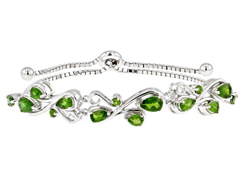Picture of Pre-Owned Green Chrome Diopside Rhodium Over Sterling Silver Bolo Bracelet 2.39ctw