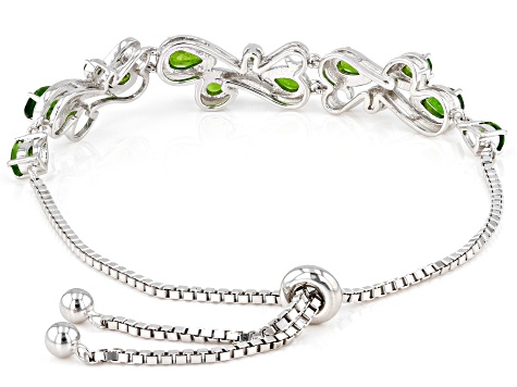 Pre-Owned Green Chrome Diopside Rhodium Over Sterling Silver Bolo Bracelet 2.39ctw