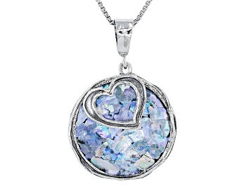 Picture of Pre-Owned 23mm Roman Glass Sterling Silver Heart Pendant With Chain