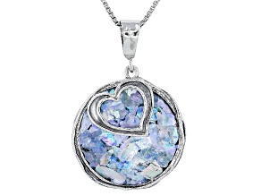 Pre-Owned 23mm Roman Glass Sterling Silver Heart Pendant With Chain