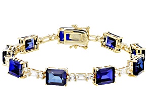 Pre-Owned Blue Lab Created Sapphire 18k Yellow Gold Over Sterling Silver Bracelet 31.96ctw
