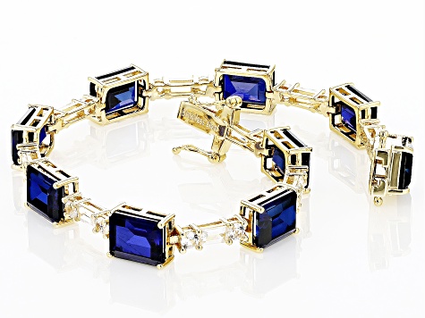 Pre-Owned Blue Lab Created Sapphire 18k Yellow Gold Over Sterling Silver Bracelet 31.96ctw