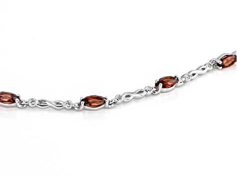 Pre-Owned Red Garnet With White Zircon Rhodium Over Sterling Silver Bracelet 2.64ctw