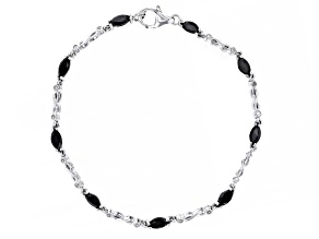 Pre-Owned Black Spinel With White Zircon Rhodium Over Sterling Silver Bracelet 2.64ctw