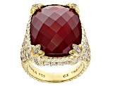 Pre-Owned Judith Ripka Lab Ruby, Mother-of-Pearl Doublet with Cubic Zirconia 14k Gold Clad Monaco Ri