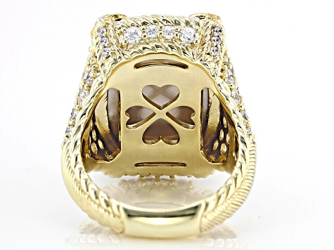 Pre-Owned Judith Ripka Lab Ruby, Mother-of-Pearl Doublet with Cubic Zirconia 14k Gold Clad Monaco Ri