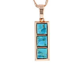 Pre-Owned Square Turquoise Inlay Copper Enhancer With 18" Chain