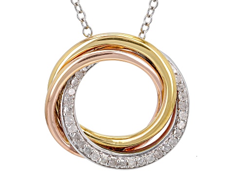 Pre-Owned White Diamond Rhodium & 14k Rose & Yellow Gold Over Sterling Silver Circle Necklace 0.20ct