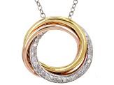 Pre-Owned White Diamond Rhodium & 14k Rose & Yellow Gold Over Sterling Silver Circle Necklace 0.20ct