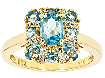Picture of Pre-Owned Blue And White Zircon 18k Yellow Gold Over Sterling Silver Ring 2.83ctw