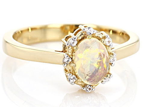 Pre-Owned Ethiopian Opal 18k Yellow Gold Over Sterling Silver Ring 0.43ctw