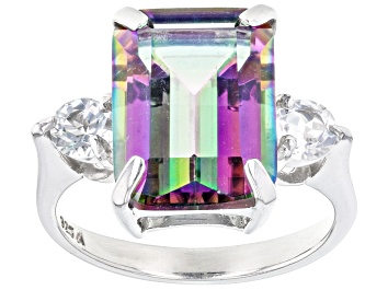 Picture of Pre-Owned Multi-Color Quartz Rhodium Over Sterling Silver Ring 6.70ctw
