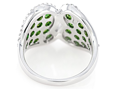 Pre-Owned Green Chrome Diopside With White Zircon Rhodium Over Sterling Silver Ring 1.93ctw