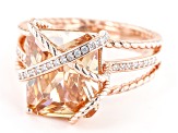 Pre-Owned Champagne And White Cubic Zirconia 18k Rose Gold Over Sterling Silver Ring 11.38ctw