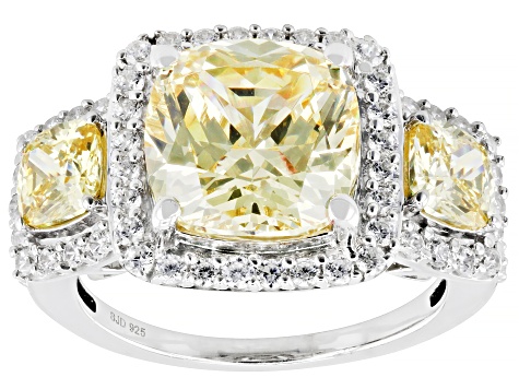 Pre-Owned Yellow And White Cubic Zirconia Rhodium Over Sterling Silver Ring 9.14ctw