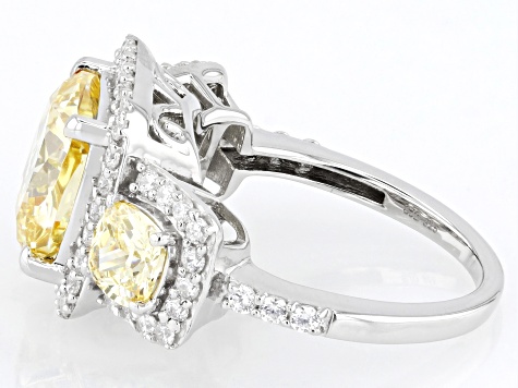 Pre-Owned Yellow And White Cubic Zirconia Rhodium Over Sterling Silver Ring 9.14ctw