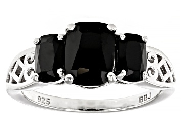 Picture of Pre-Owned Black Spinel Rhodium Over Sterling Silver 3-Stone Ring 2.44ctw