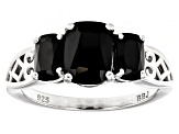 Pre-Owned Black Spinel Rhodium Over Sterling Silver 3-Stone Ring 2.44ctw