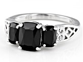 Pre-Owned Black Spinel Rhodium Over Sterling Silver 3-Stone Ring 2.44ctw
