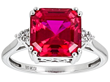 Picture of Pre-Owned Lab Created Ruby Rhodium Over Sterling Silver Ring 6.36ctw
