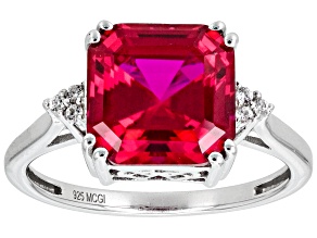 Pre-Owned Lab Created Ruby Rhodium Over Sterling Silver Ring 6.36ctw