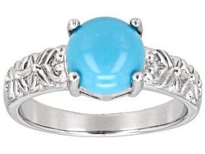 Pre-Owned Blue Sleeping Beauty Turquoise Rhodium Over Sterling Silver Solitaire Ring