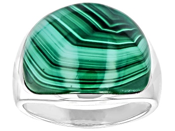 Picture of Pre-Owned Green Malachite Rhodium Over Sterling Silver Ring