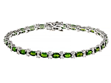 Picture of Pre-Owned Green Chrome Diopside With White Zircon Rhodium Over Sterling Silver Bracelet 8.10ctw
