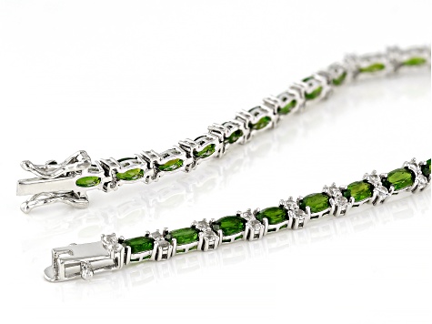 Pre-Owned Green Chrome Diopside With White Zircon Rhodium Over Sterling Silver Bracelet 8.10ctw