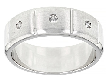 Picture of Pre-Owned White Zircon Rhodium Over Sterling Silver Men's Band Ring 0.14ctw